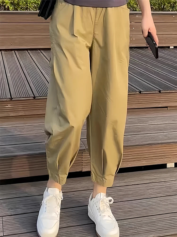 Korean Style Khaki Straight Leg Casual Pants Women Summer New Fashion Simple Loose Versatile Slimming Harlan Pants