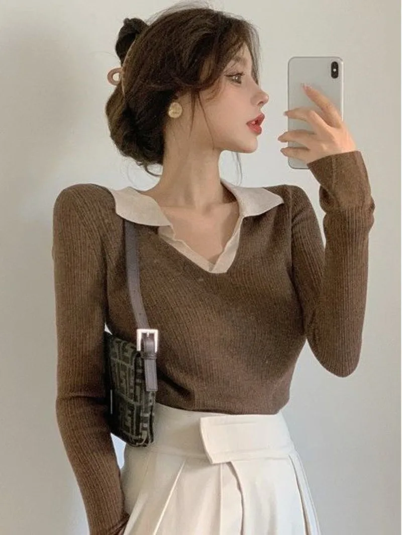 2024 New French Small Top Versatile Slim Fit Fragrant POLO Neck Design Personalized Temperament Knitted Fashion Sweater M1N6