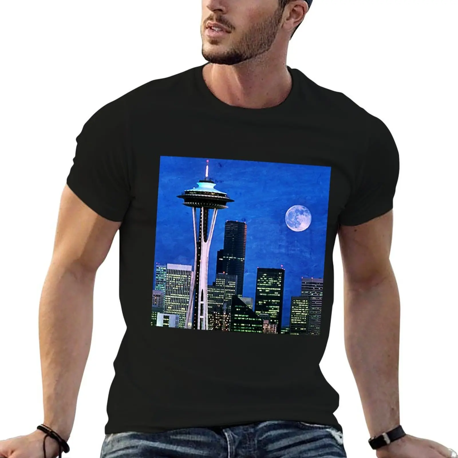 

Space Seattle shirt quality high T-Shirt t Needle cotton casual man shirts t Blue