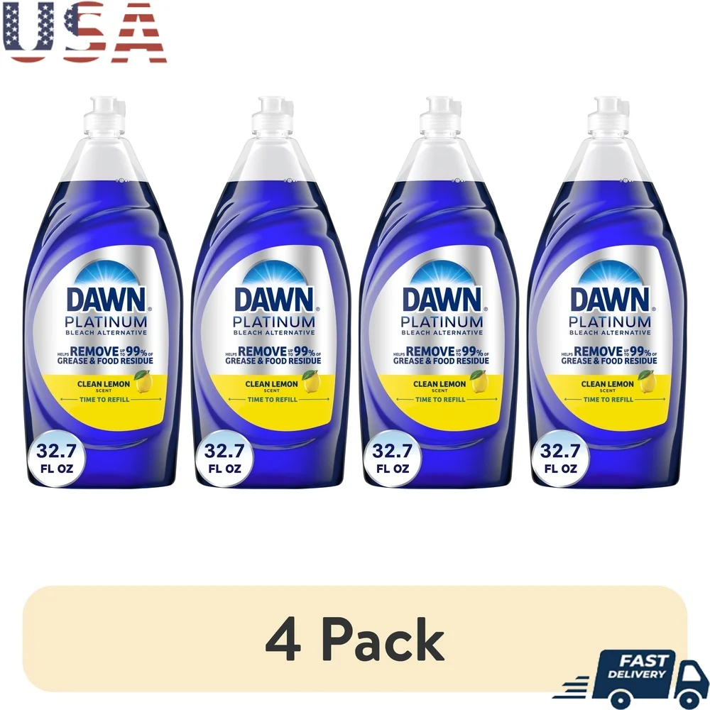 

4 упаковки мыла для посуды с ароматом лимона, концентрированная жидкость для мытья посуды, 32,7 жидких унций, быстрая очистка смазки, мощность без беспорядка, легко стискается