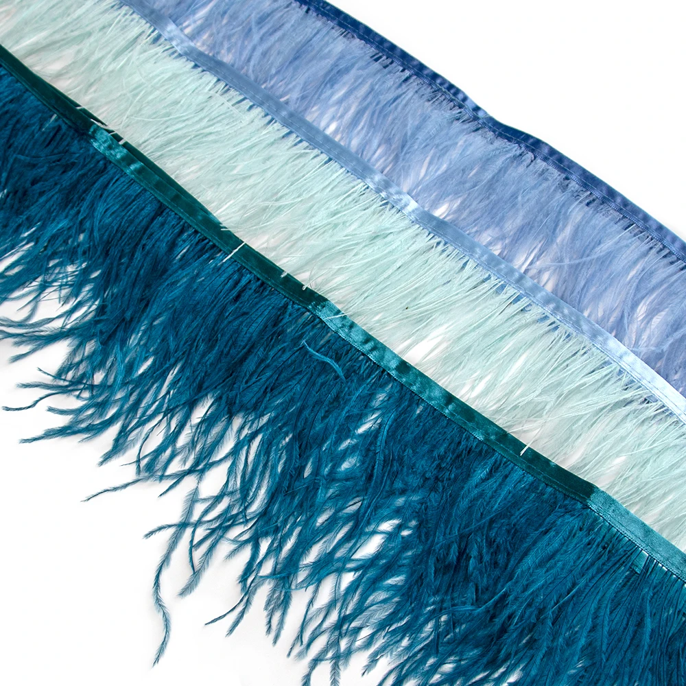 8-10CM Blue Ostrich Feathers Trim Fringe Ribbon for Wedding Party Dress Clothing Headdress Carnival Decor plumas Accessories