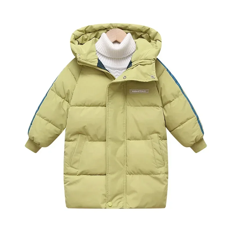 3-8Y Winter Korean Children X-Long Style Down Cotton Padded Jackets Baby Boys Girls Zipper Hooded Outwear Kids Thick Warm Parkas