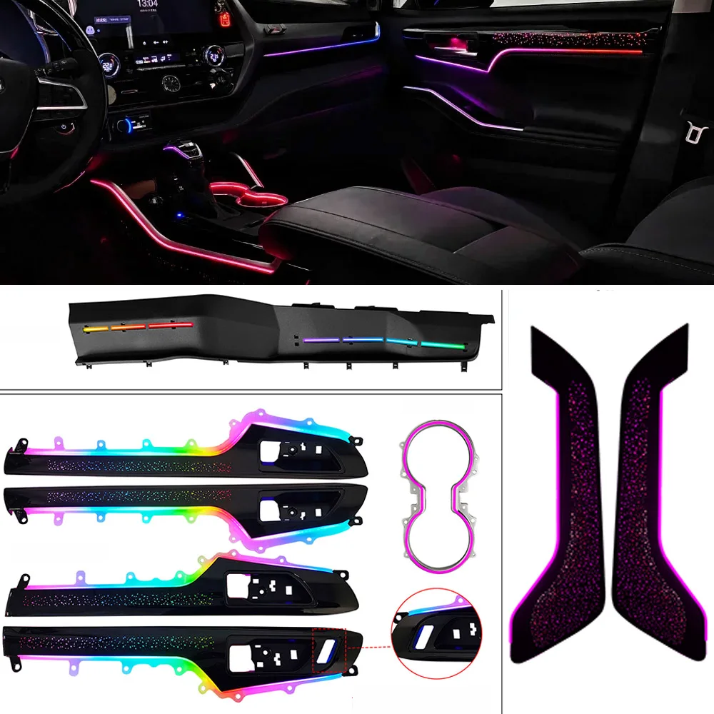 

Обновление внутреннего освещения автомобиля, светодиодное окружающее освещение для Toyota Highlander 2022+, управление через приложение, аксессуары для автостайлинга, атмосферные