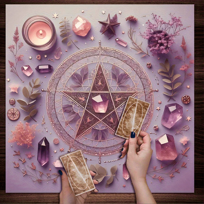 1 Piece of Mysterious Crystal Star-Shaped Altar Cloth - Witch Natural Tablecloth, with Tarot Card Reading Design, Polyester Woven, Perfect for Spiritual Activities and Festivals, Mystical Decoration |   Sky Theme |   Polyester Fabric