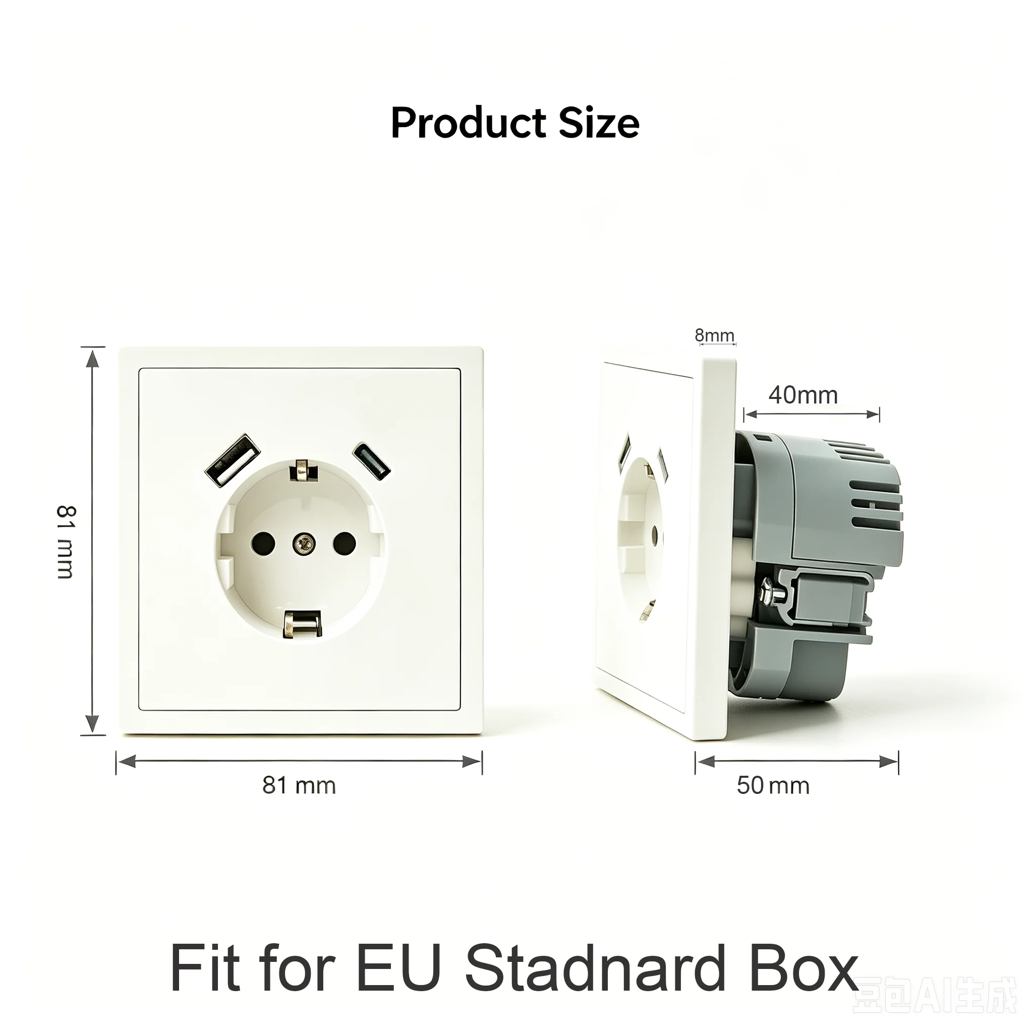 Wallpad 80‑Type EU Standard 16A Wall Socket White PC Panel with USB Type‑C Vertical & Horizontal Installation Fit EU Box Home