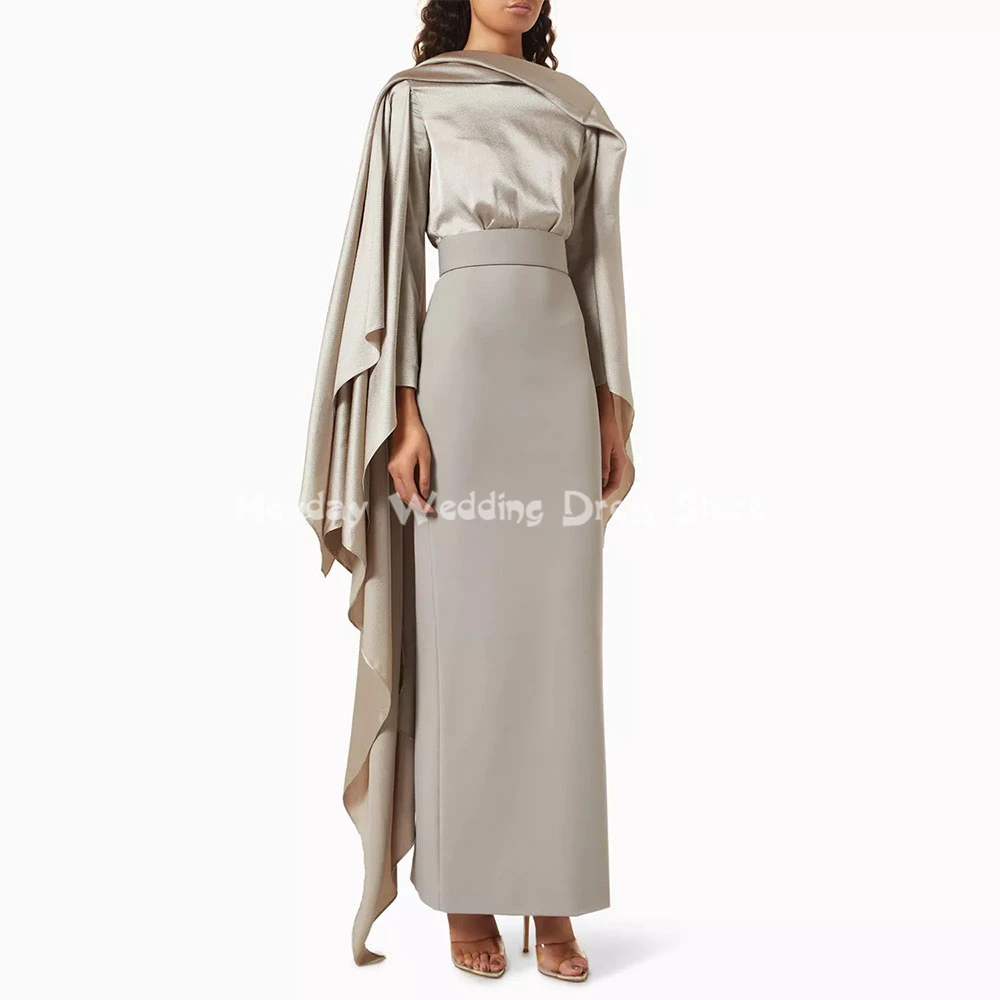 

Heyday Women's O-neck Straight Pleats Saudi Evening Dresses With Long Sleeves Ankle-Length Formal Elegant Party Dresses 2025