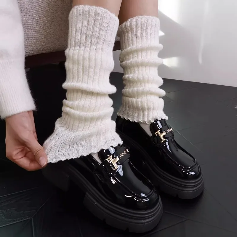 40/50/70cm Lolita Leg Warmers Harajuku Knitted Sock Covers for Women Black White Long Leg Socks Autumn Winter Warm Foot Cover view 5