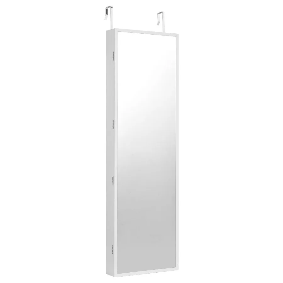 Mueble para joyería con espejo, mueble montado en pared o puerta con cerradura de 47,05 pulgadas, color blanco