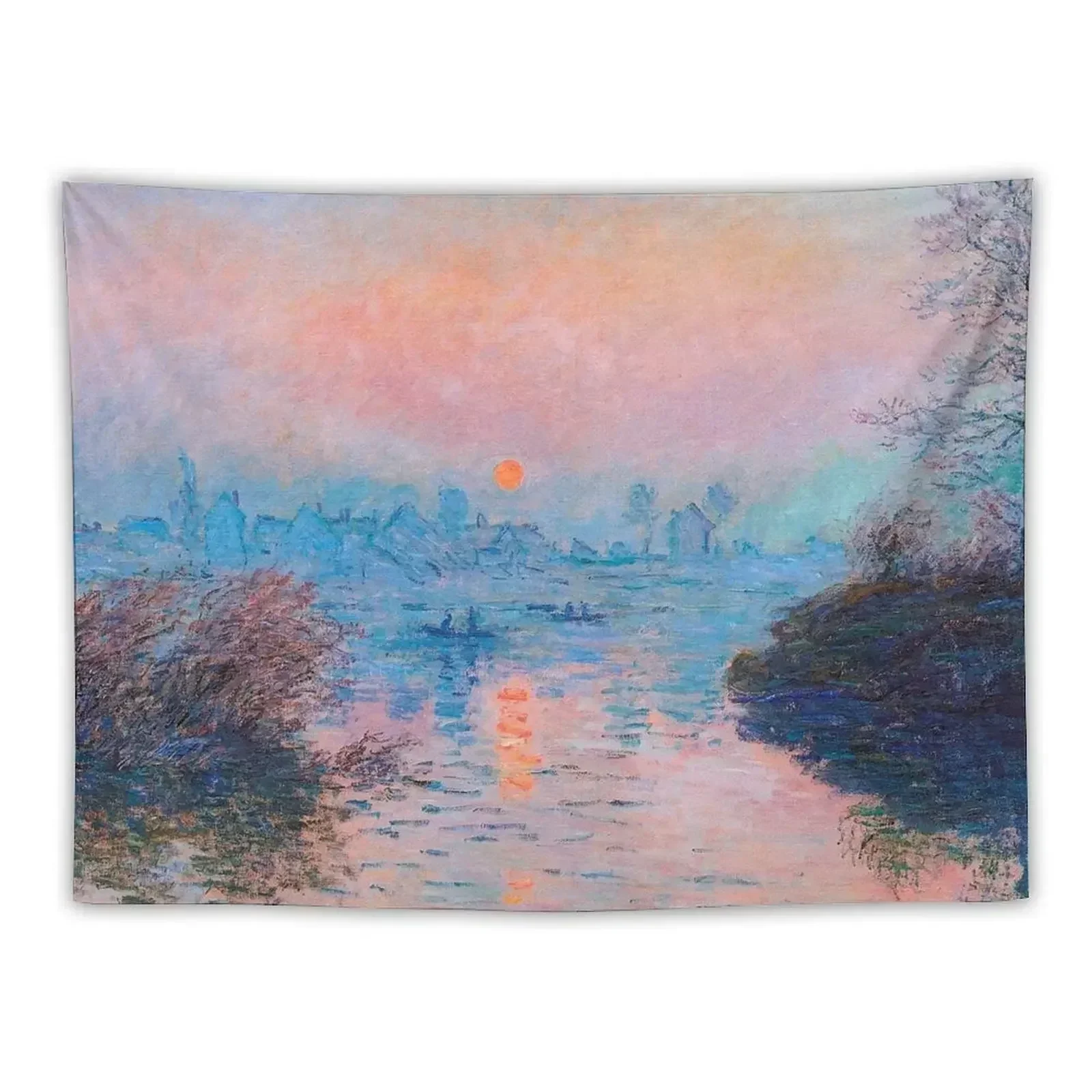 Sunset on the Seine at Lavacourt Winter Effect by Claude Monet Tapestry Decoration For Home Aesthetic Room Decoration Tapestry