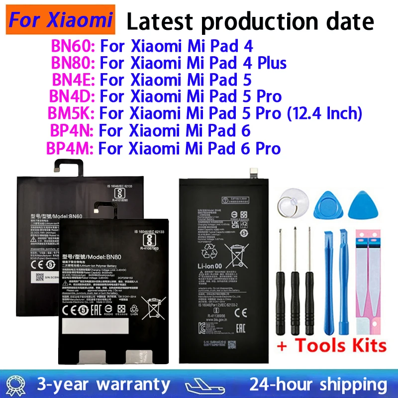 BN80 BN60 BP4N BN4E Battery For Xiaomi Pad 4 Plus /Pad 5 Pro 12.4 Inch /Pad 6 Pro Mi Pad6 Pad5 Pro Battery BM5K BN4D BP4M