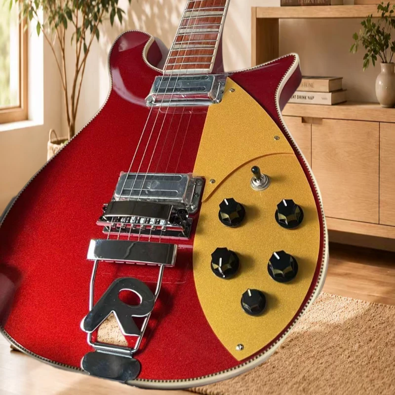 Metallic Candy Apple Red Rick 620 Electric Guitar R Tailpiece Vibrato Gold Sparkle Pickguard Vintage British Rock Free Shipping