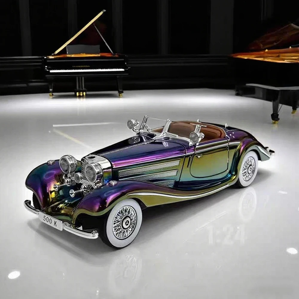 

1:24 500K 300SL Cars Toys Models with Pull Back Light Sound Vehicle Doors Opened Miniature Vintage Car Kids Children's Day Gifts