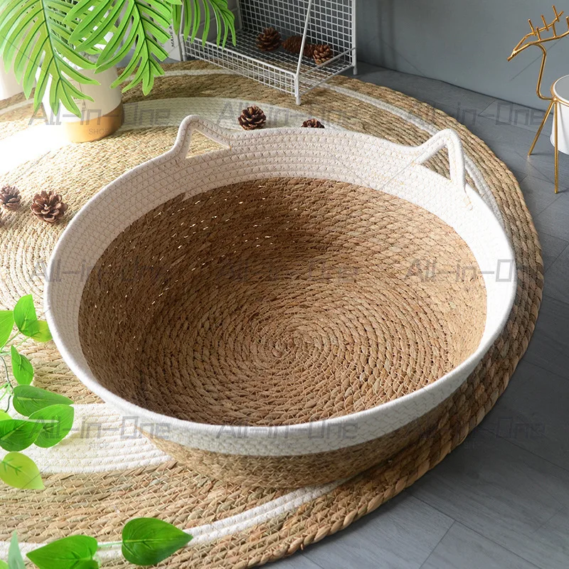 All-Season Cat Bed: Woven Rattan & Cool Mat for Summer, Breathable Pet Sleeping Cushion for Cats, Comfortable Nap Pad