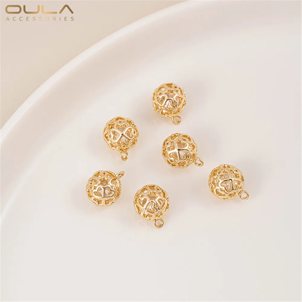14K Gold-plated Hollowed-out Zircon Flower Ball, Heart-shaped Hydrangea Diy Bracelet, Collarbone Necklace, Earrings and Pendants