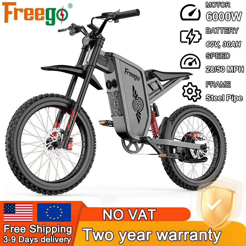 

Freego X2 Pro Electric Motorcycles 6000W Brushless Gearless Motors 60V30AH Lithium Battery Speed 85Kmh Adult Off Road MTB Ebike