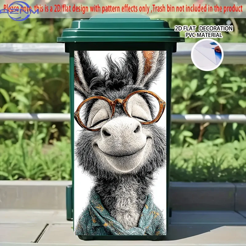 2D Flat Printing 1pc 2D Pattern Printed Kitchen Trash Can Sticker xcm Donkey Wearing Glasses Themed Kitchen Home Decor Wallpap