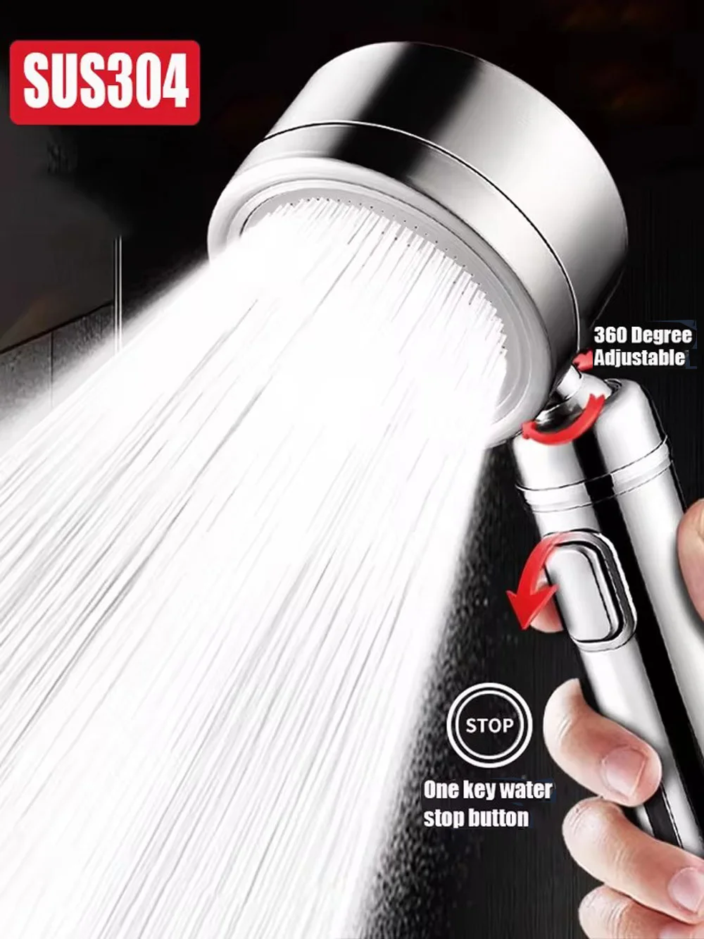 

SUS304 насадка для душа из нержавеющей стали, экономия воды под высоким давлением, регулируемый распылитель для водного массажа с одной кнопкой, аксессуары для ванной комнаты