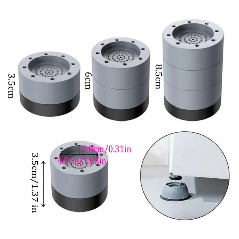 Anti Vibration Feet Pads Rubber Mat 3-8.5cm Slipstop Silent Universal Washing Machine Refrigerator Support Dampers Stand 4pcs