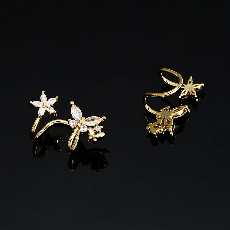 Fashion New Micro-inlaid Butterfly Ear Clips Without Ear Holes Row Earrings Five Petal Flower Jewelry Women Hot Sale image 6