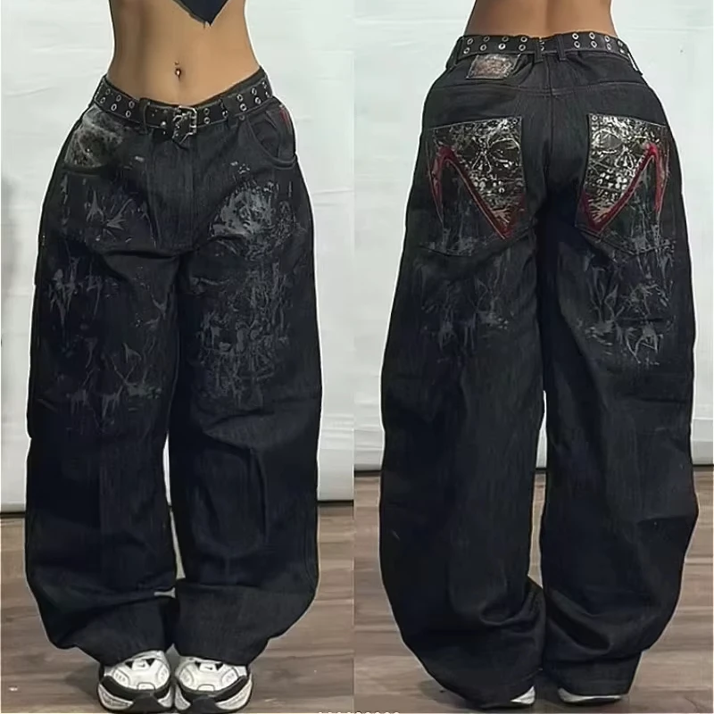 

GELITAYIN American Street Trend Joker Spot Loose Jeans Women Harajuku Y2K New Hip Hop Retro Oversized Wide-leg Pants Unisex Mopp