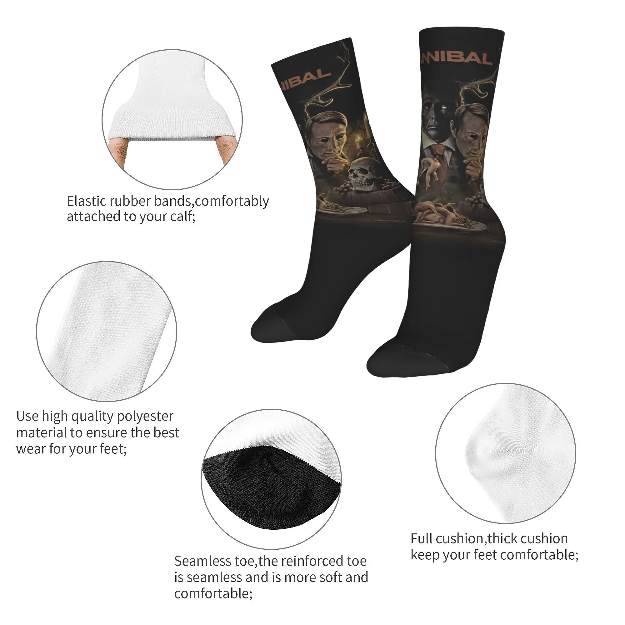 hannibal Mads Mikkelsen horror movie Theme Design Dress Socks Merchandise for Women Compression Stockings