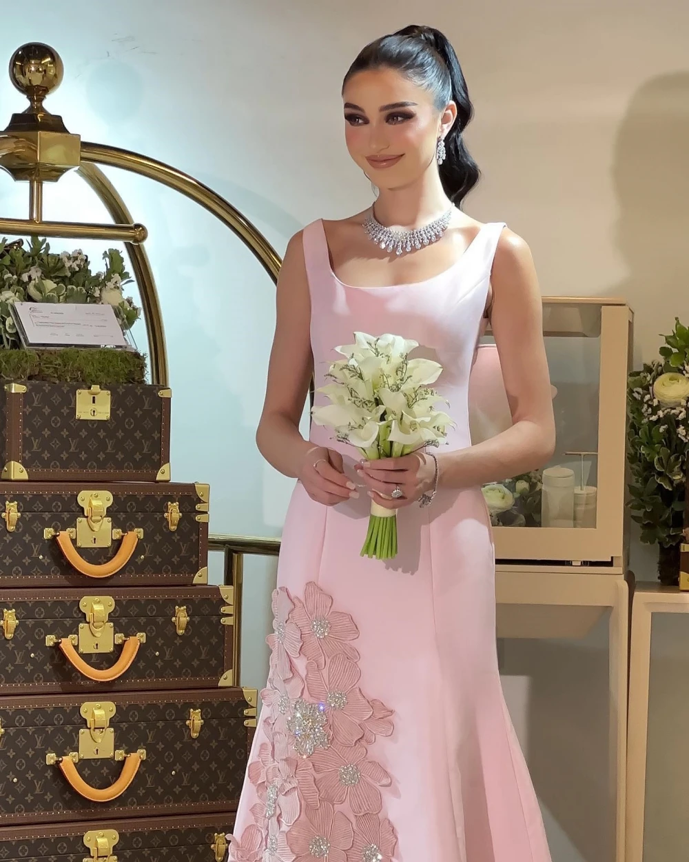 High Quality Sparkle Exquisite Jersey Beading Flower Wedding Party A-line Spaghetti Strap Bespoke Occasion Gown Long Dresses