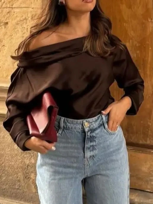 

Shirt Fashion & Simple Solid Color Long Sleeve T-Shirt for Women's Clothing In Autumn and Winter 2025 Female Casual Pullover Top