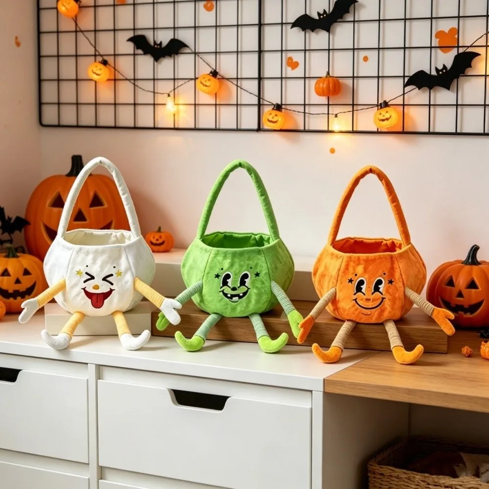 Holiday Handheld Pumpkin Bucket Flexible Open Top Ghost Bag Portable Pumpkin Candy Bucket Dessert Making
