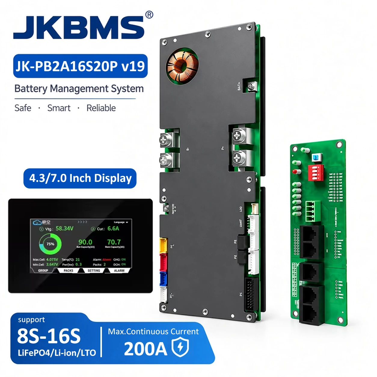 JKBMS V19 PB2A16S20P JIKONG Smart Inverter BMS 8S 16S 24V 48V 100A 150A 200A Energy Storage Lifepo4/Li-ion/LTO For Growatt Deye