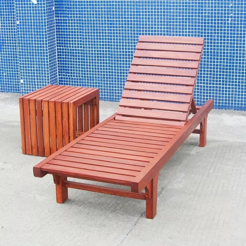 Manufacturer wholesale outdoor sunbathing recliner wooden furniture sunbed beach recliner