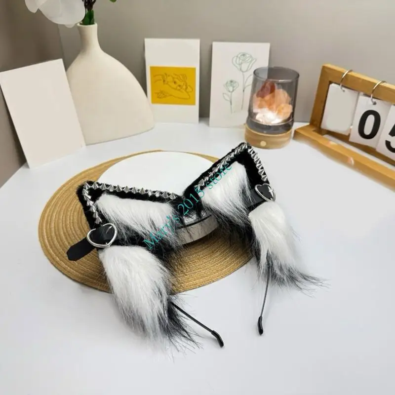 e15f مصنوعة يدويا فورس الثعالب الذئب آذان رئيس الهالوين عيد الميلاد cosplay ملحقات الأزياء فروي آذان الشعر طوق