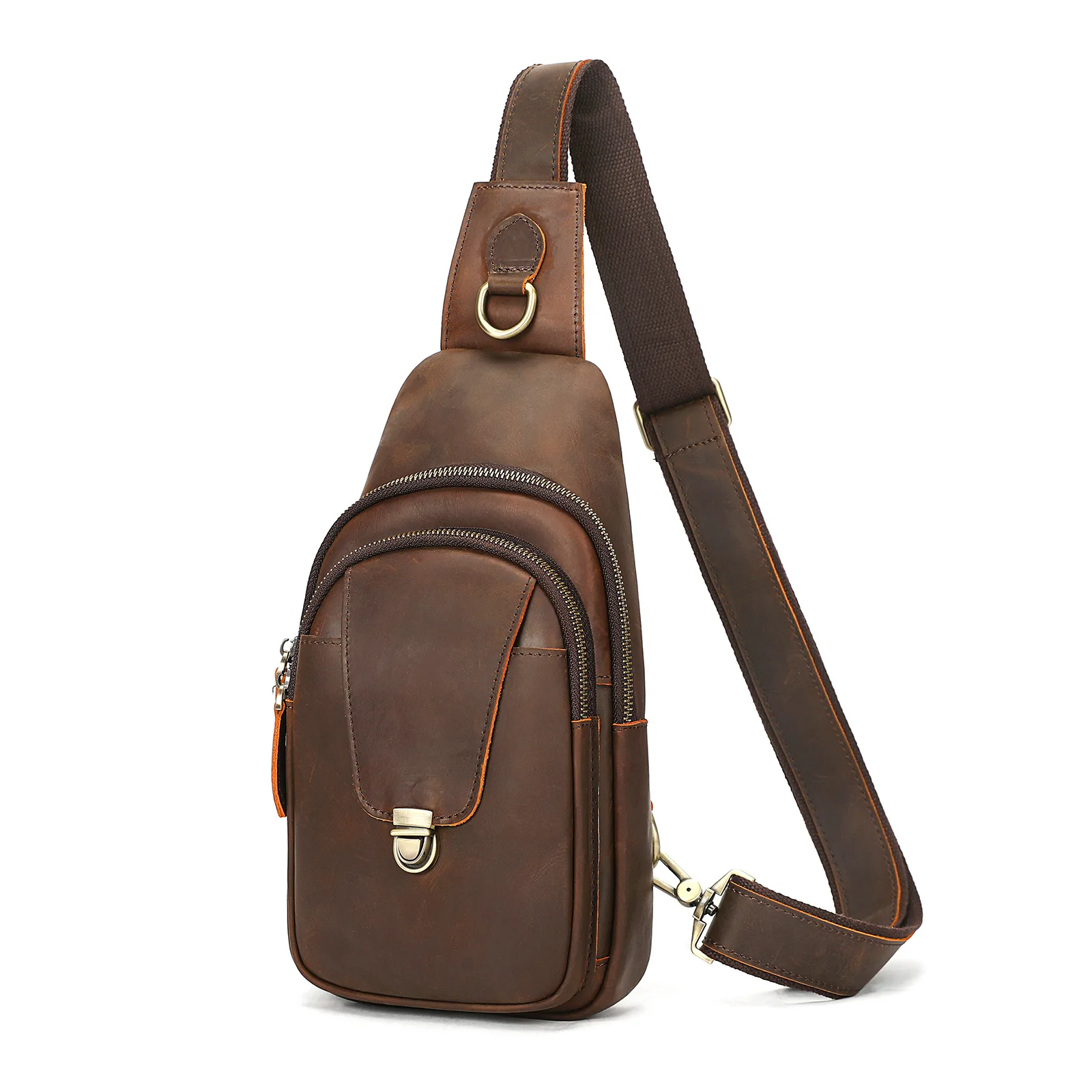 Men's Vintage Crazy Horse Leather Chest Bag, Fashion Multi-Functional Sports Sling Bag