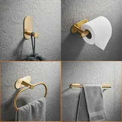 Durable Stainless Steel Towel Holder No Drilling Gold Bathroom Organizer Self-adhesive Kitchen Storage Rack Home
