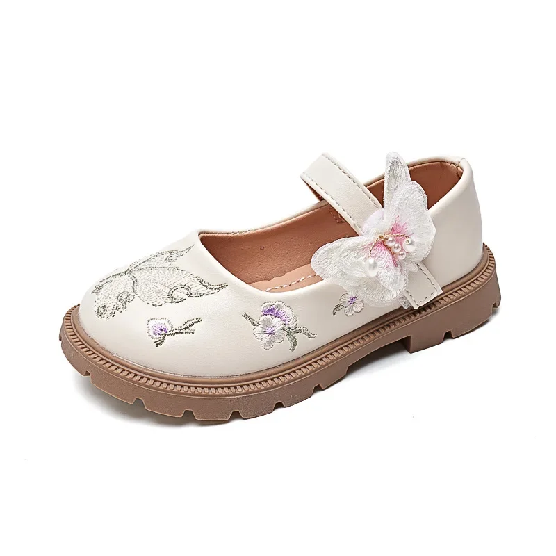 2024 Children Leather Shoes for Girls Spring Autumn New Fashion and Comfortable Soft Sole Princess Chinese Embroidery Chic Shoes