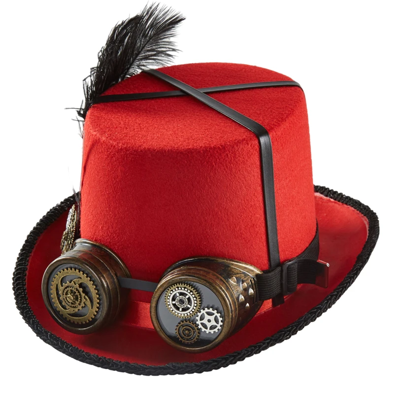 Handmade Vintage Gear Glass Hats Steampunk Top Hat Feather Clock Hands Fedora Lolita Cosplay Hat