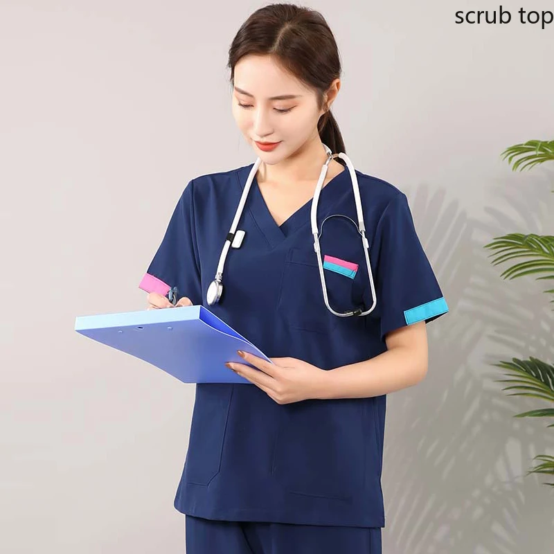 Uniformes médicos elásticos de alta calidad para mujer, ropa de enfermería elástica, uniformes de Spa, ropa de trabajo de manga corta, pantalones