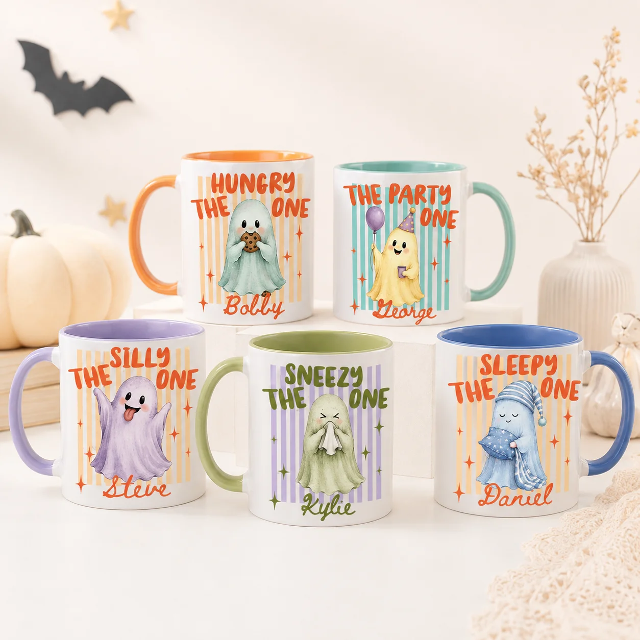 Custom Name Boo‑Crew Halloween Mugs Personalized Cute Ghost Matching Family Coffee Cup Autumn Spooky Design Name Unique Gift