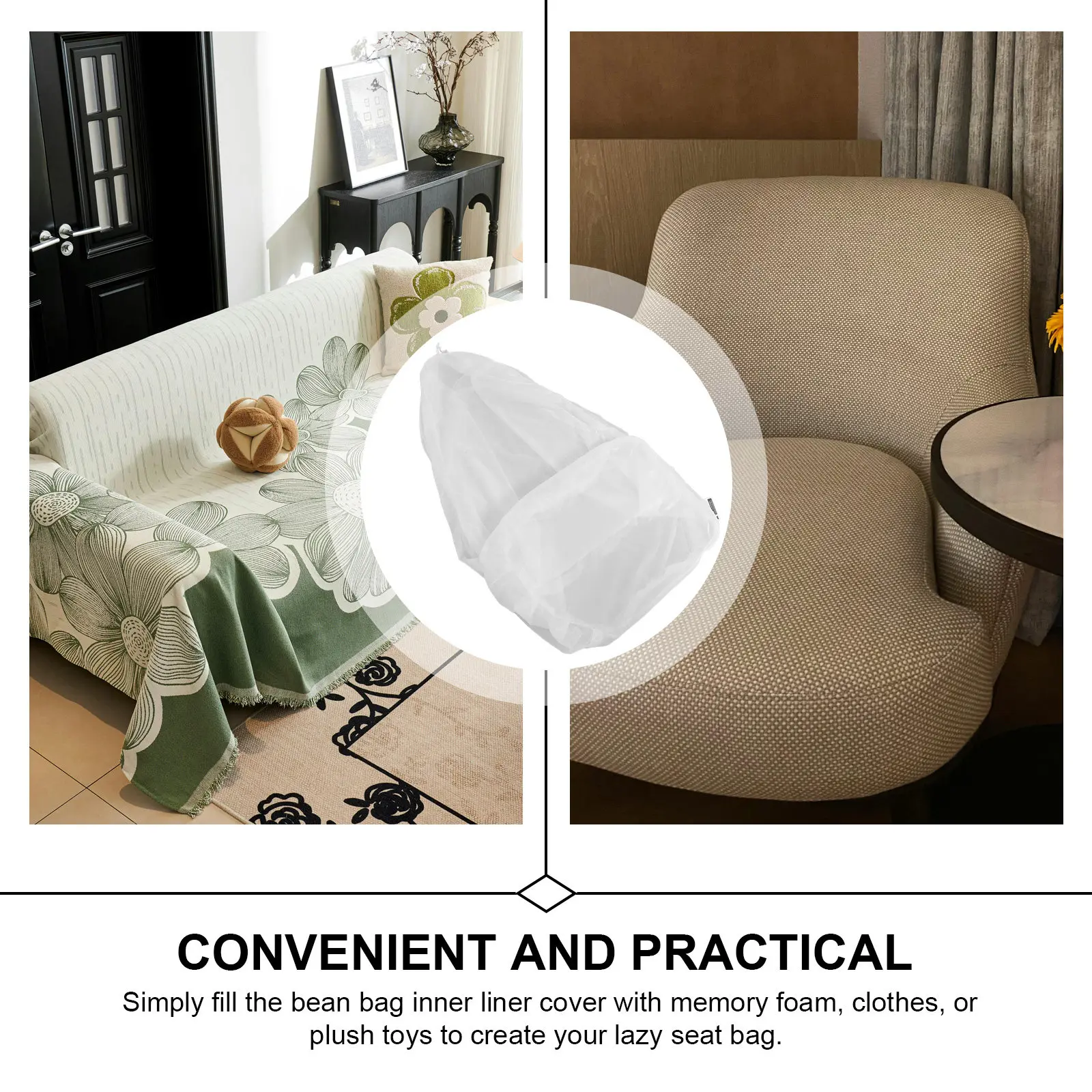 2Pcs Lazy Sofa Bean Bag Chair Covers 35x32 Removable Inner Liners Replacement Zippered Empty Slipcover Sofa Cushion Insert