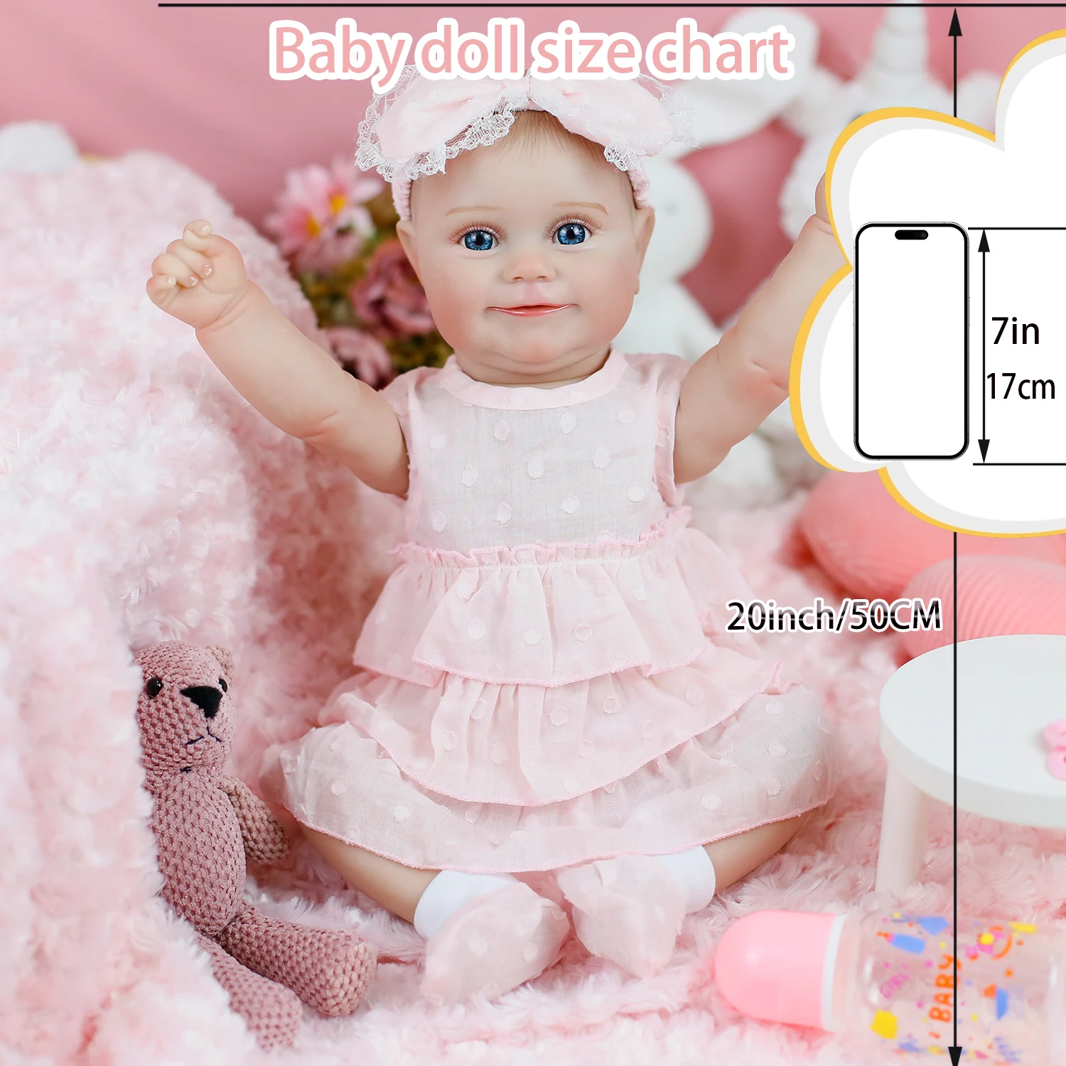 20 بوصة الانتهاء من تولد من جديد دمية طفل مادي ابتسامة فتاة باليد مفصلة رسمت الأوردة المرئية نابض بالحياة الفن دمية عيد الميلاد لعبة الهدايا #1