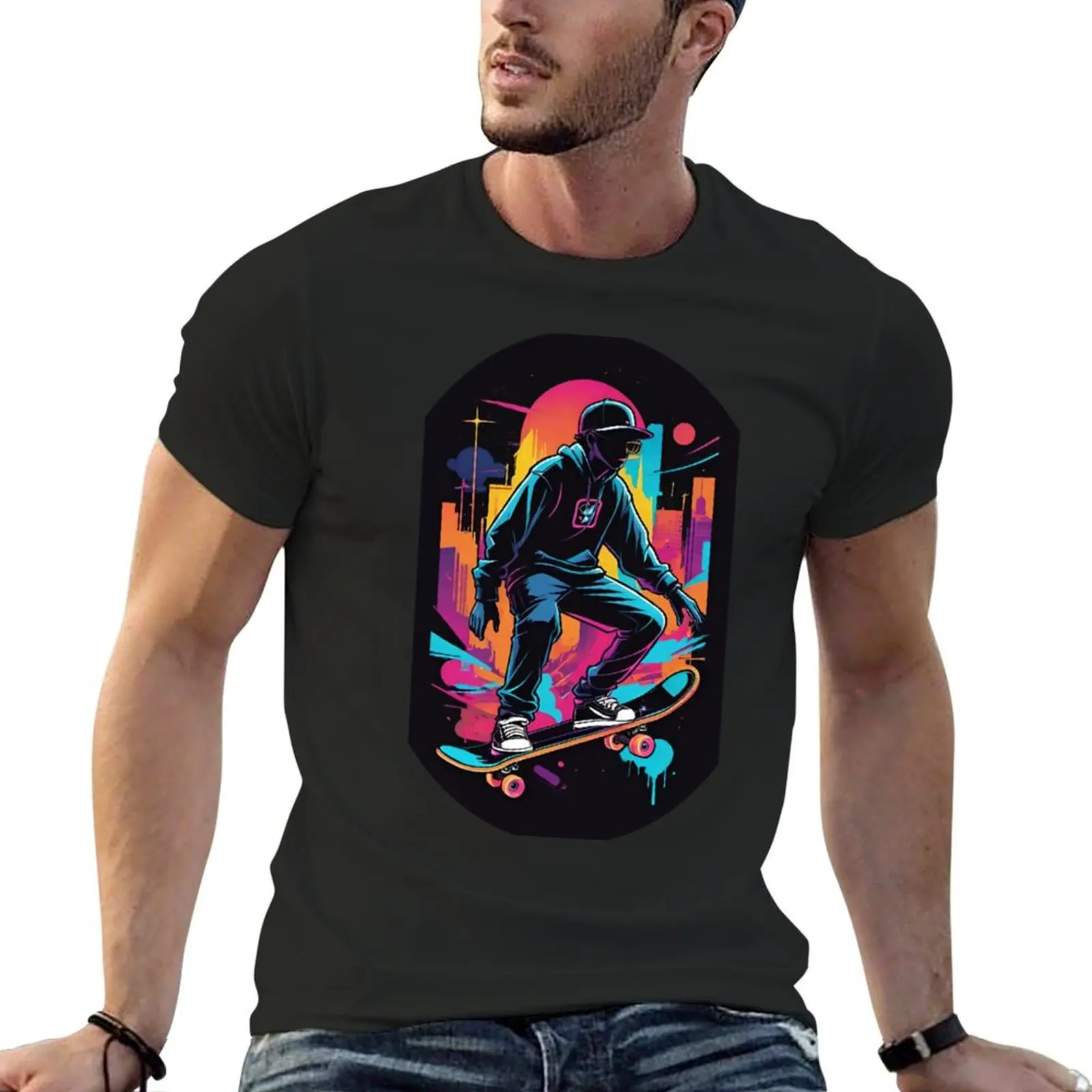 

Neon Nights: Graffiti Skateboarder Art T-Shirt kawaii clothes oversized man t shirt anime figures plain white t shirts men