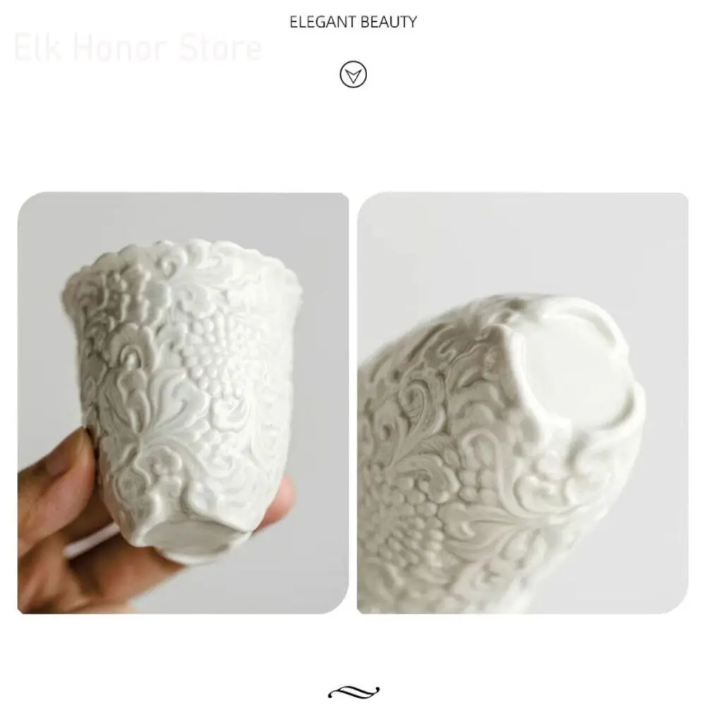 80ml Plant Gray Carved Flower Teacup Ancient Sample Tea Cup Tripodia Master Cups Fragrance Cup Household Tea Services Collection