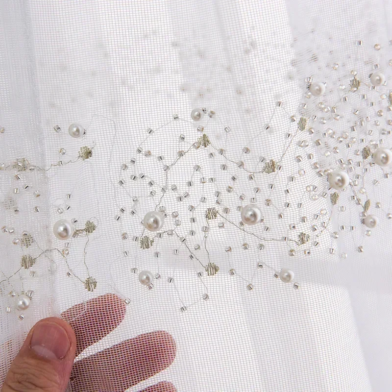 Light Luxury Pearl Embroidered Curtains for Living Room 2025 New White Screen Curtain 1PC Window Screen Foreign Trade American