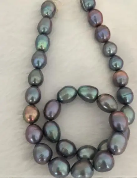 

12-13mmTahitian baroque black green pearl necklace 18"925silver