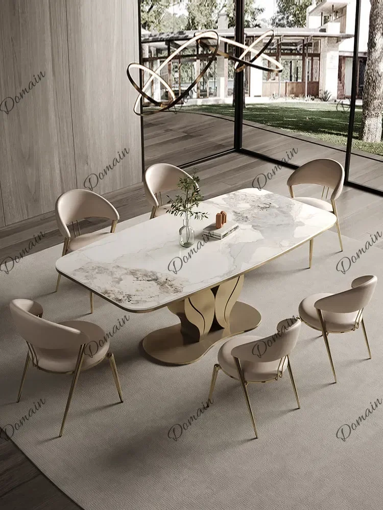 ZL Dining Room Furniture Modern High-end Light Luxury Rectangular Dining Tables Italian Rock Slab Dining Table Chair Combination