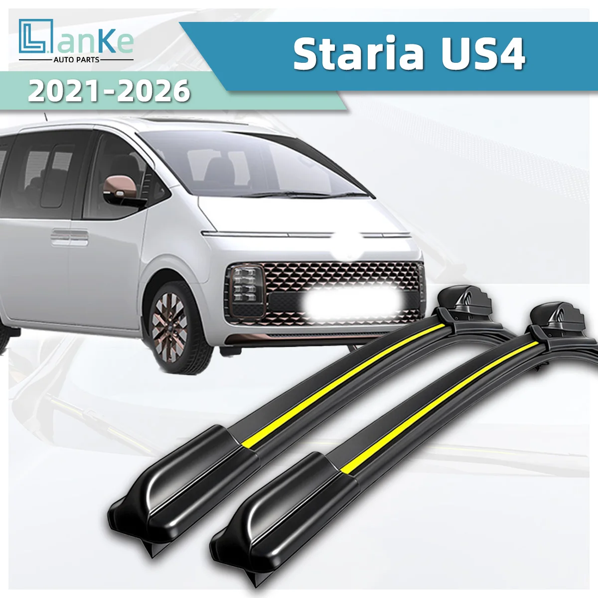 Limpiaparabrisas Lanke para Hyundai Staria US4 (2021-2026), Tira de Goma Natural, Sin Estructura, Silencioso, Limpiaparabrisas Delanteros para Auto, Repuestos
