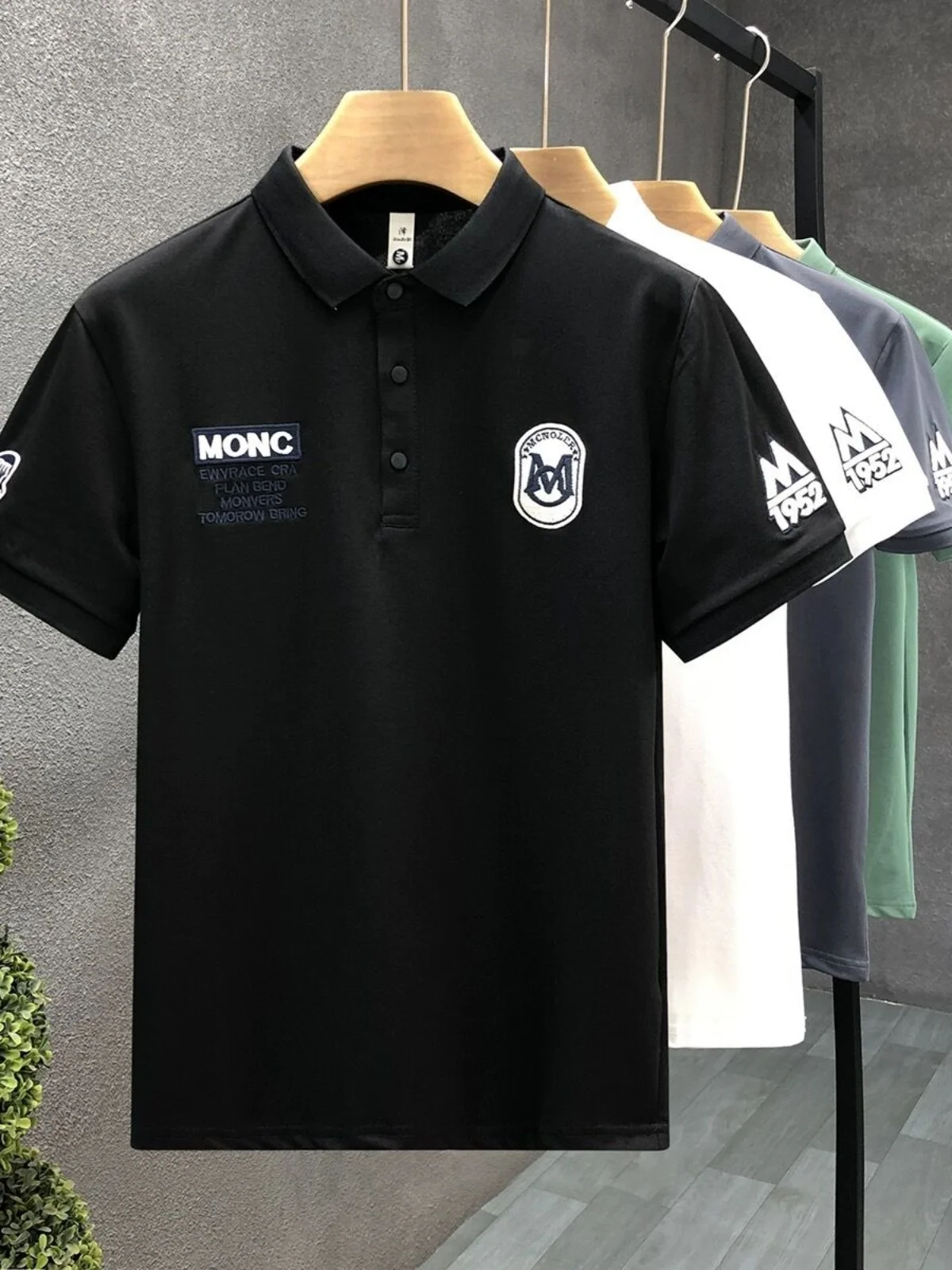 

High-End Embroidered ort Sve irt Men's Trendy Brand Youth f Sve Korean Sle Slim Fit Collared T-irt