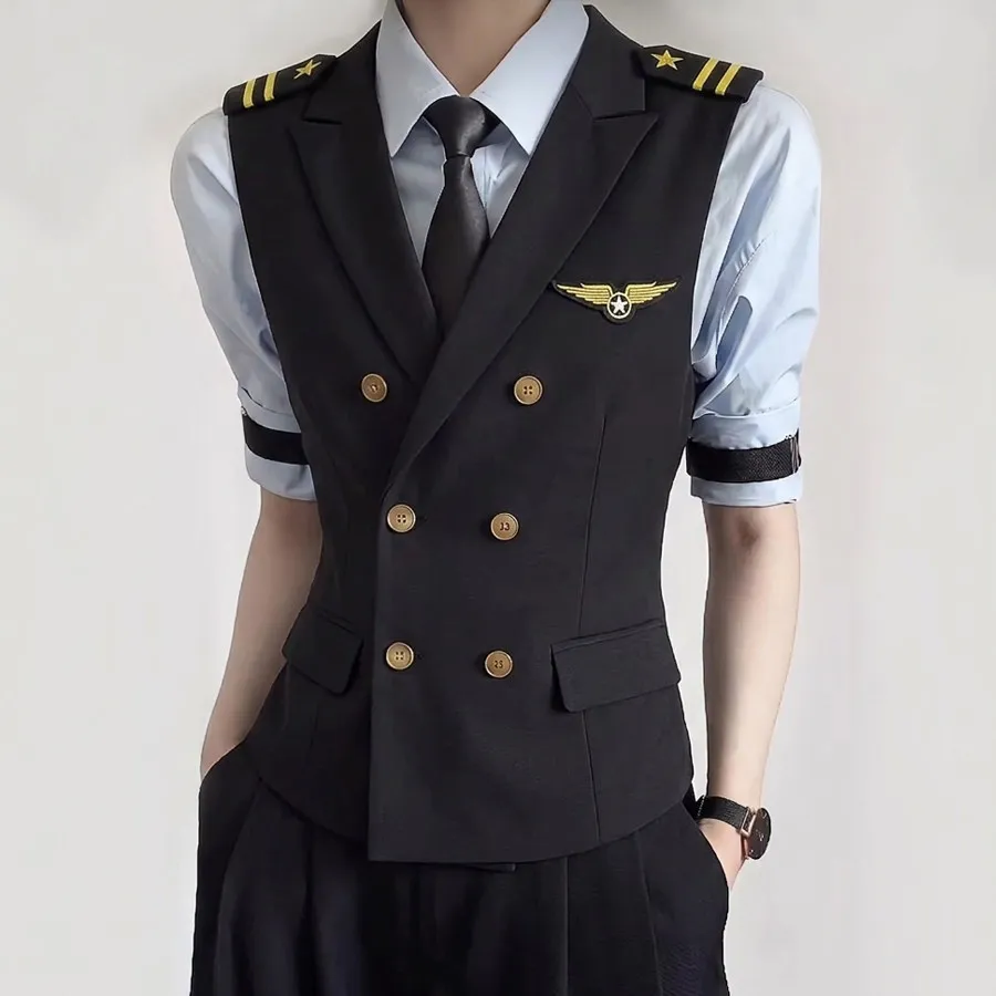 New Double Breasted Suit Vest Men Women Slim Casual Business Sleeveless Vests Banquet Party Tuxedo Waiter Uniform Waistcoat 5XL