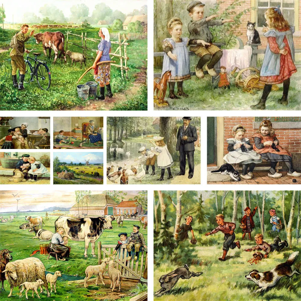 Paesaggio Paesaggio Campagna Tessuto stampato Punto croce Kit completo Ricamo Pittura Maglieria Hobby Artigianato Gioielli Stampati Contati