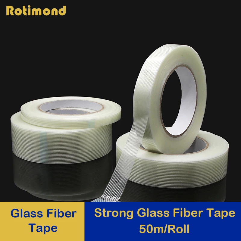 

50m/roll Strong Glass Fiber Tape Industrial Strapping Packaging Fixed Seal Transparent Striped Single Side Adhesive Tapes