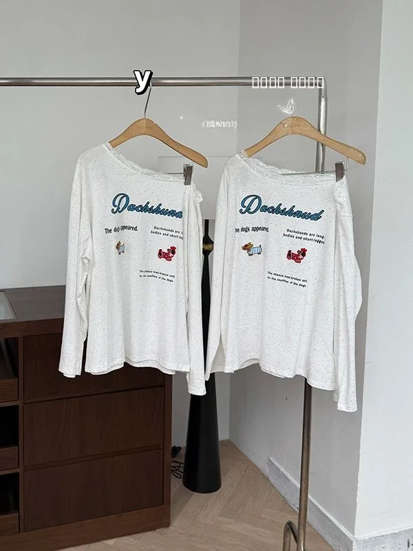 플러스 사이즈 300 Pou 여성용 티셔츠 긴 소매 레이스 스플라이싱 컬러 도트 디자인 캐주얼 슬레 루즈핏 가을 탑